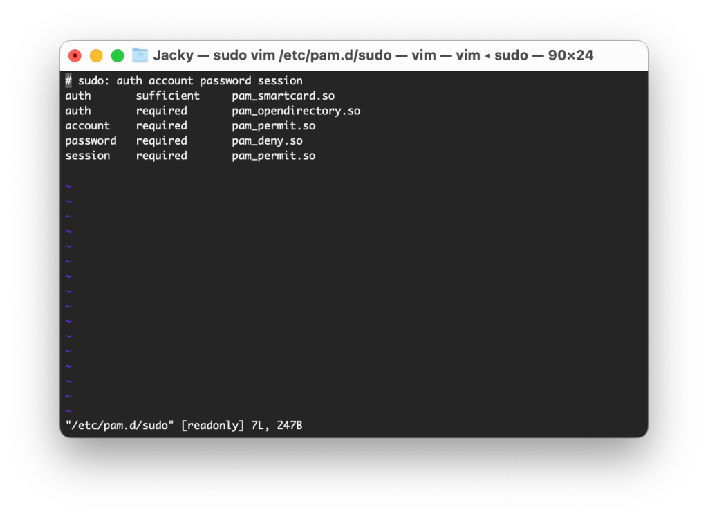 macOS 终端 sudo 使用 Touch ID 认证-Jacky's Blog